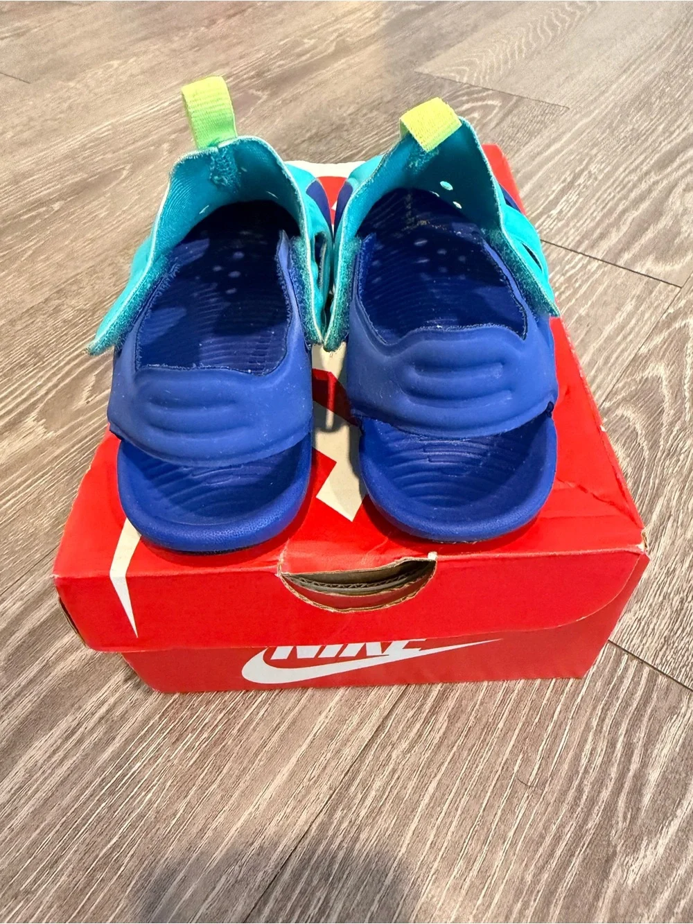 Nike Kids Blue and Neon Yellow Water Shoes